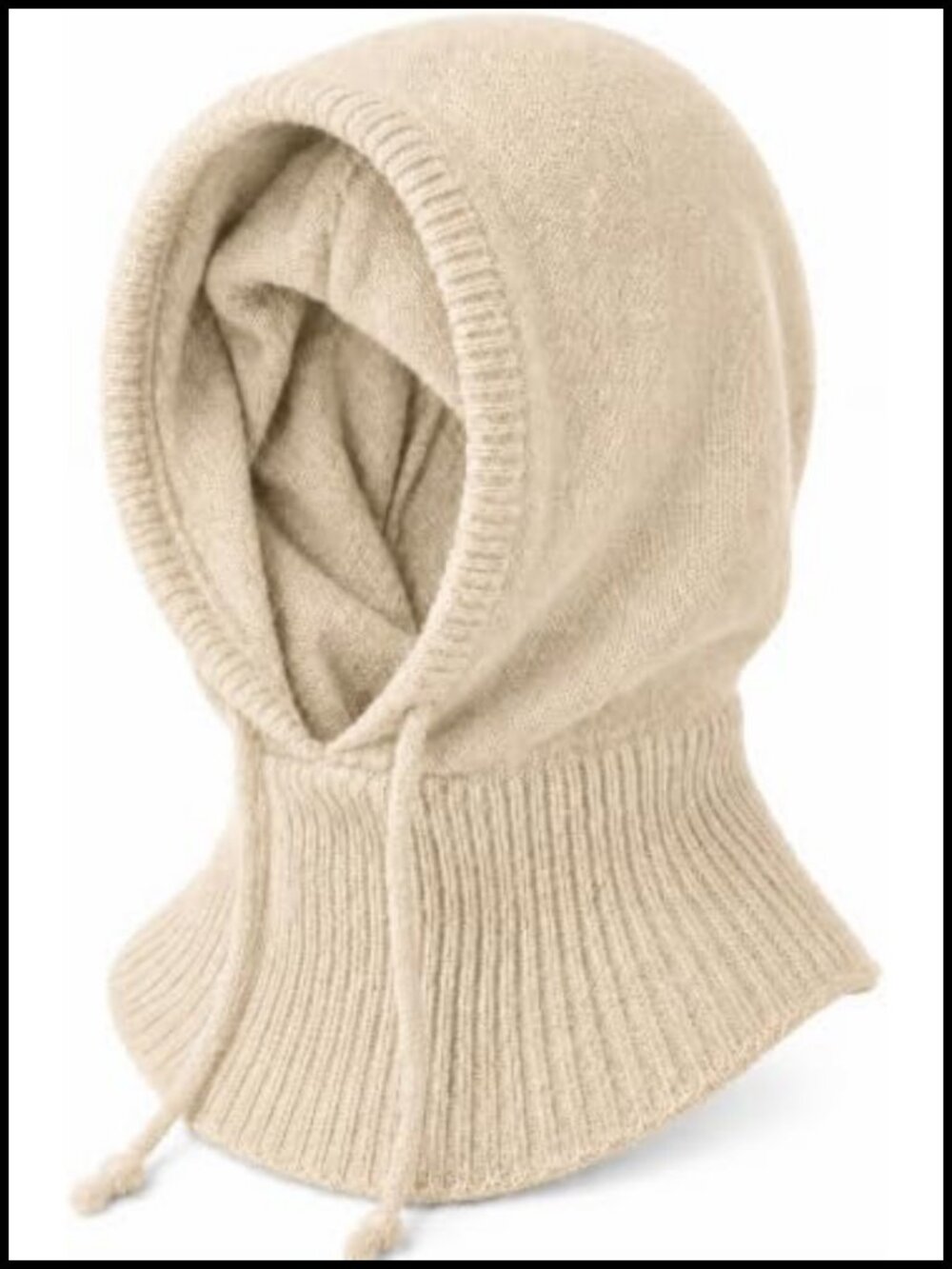 100% Cashmere Balaclava Hooded Neck Warmer Knit Hood Drawstring